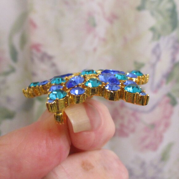 Vintage MJENT Star and Moon Rhinestone Gold Plate Brooch Earrings Designer Set - Picture 8 of 14